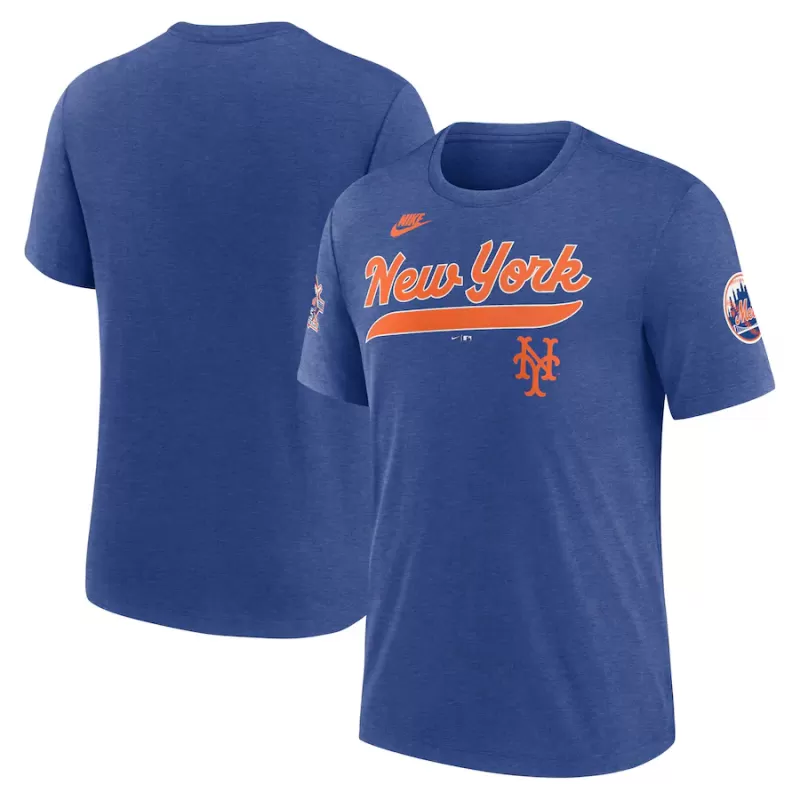 Men's New York Mets Nike Heather Royal Cooperstown Collection Eras Tri-Blend T-Shirt Men's New York Mets Nike Heather Royal Cooperstown Collection Eras Tri-Blend T-Shirt