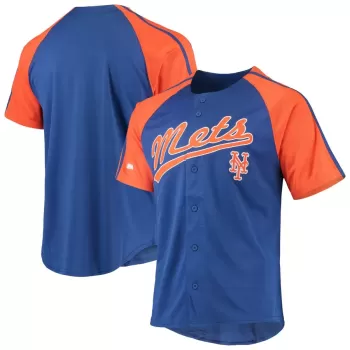 Men's New York Mets Stitches Royal Button-Down Raglan Replica Jersey Men's New York Mets Stitches Royal Button-Down Raglan Replica Jersey