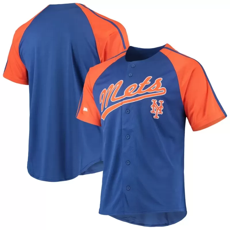 Men's New York Mets Stitches Royal Button-Down Raglan Replica Jersey Men's New York Mets Stitches Royal Button-Down Raglan Replica Jersey
