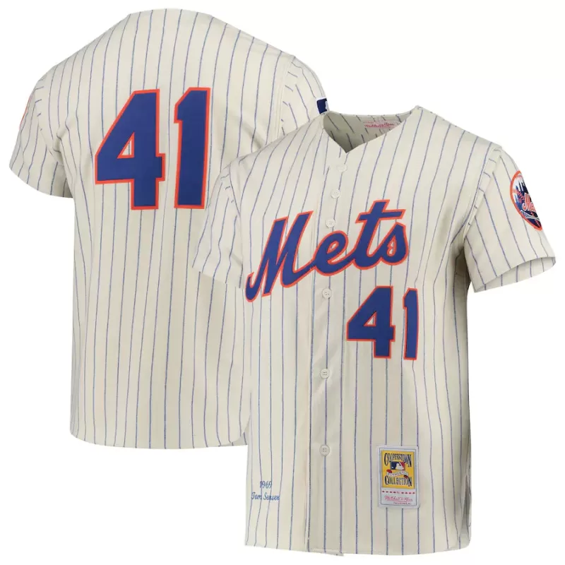 Men's New York Mets Tom Seaver Mitchell & Ness Cream 1969 Cooperstown Collection Authentic Jersey