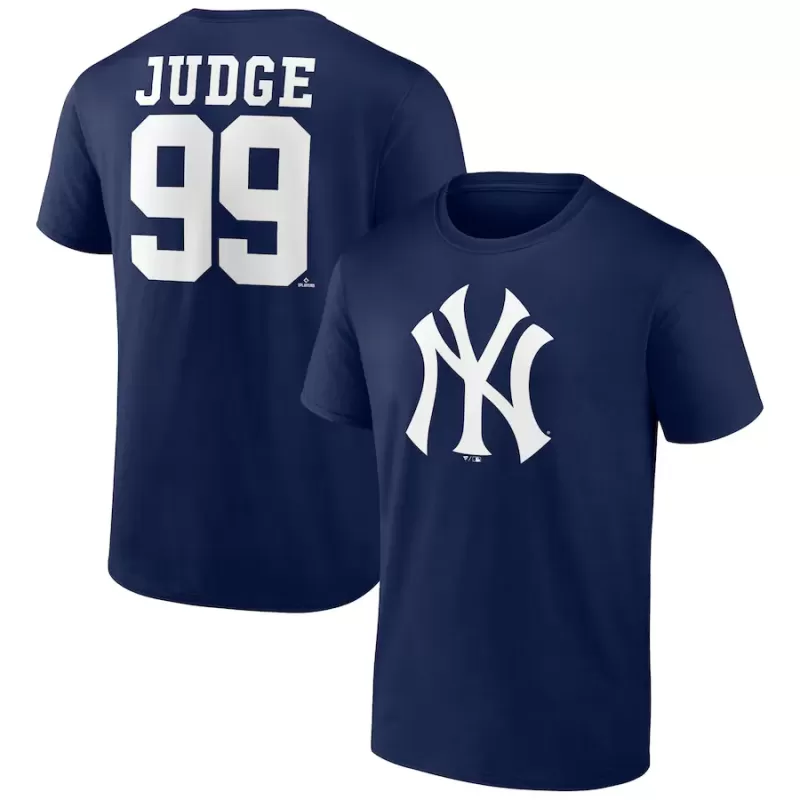 Men's New York Yankees Aaron Judge Navy Player Icon Name & Number T-Shirt