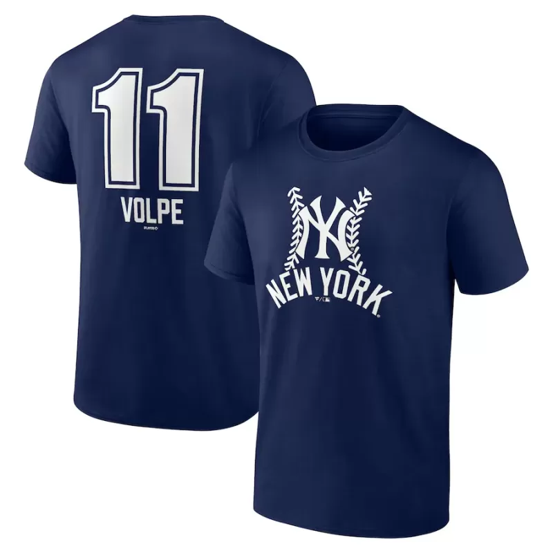 Men's New York Yankees Anthony Volpe Navy Fastball Player Name & Number T-Shirt Men's New York Yankees Anthony Volpe Navy Fastball Player Name & Number T-Shirt