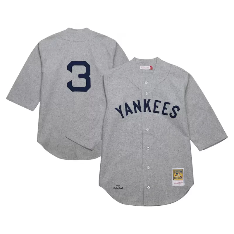 Men's New York Yankees Babe Ruth Mitchell & Ness Gray Cooperstown Collection 1929 Authentic Jersey Men's New York Yankees Babe Ruth Mitchell & Ness Gray Cooperstown Collection 1929 Authentic Jersey