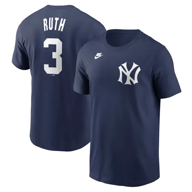 Men's New York Yankees Babe Ruth Nike Navy Fuse Name & Number T-Shirt Men's New York Yankees Babe Ruth Nike Navy Fuse Name & Number T-Shirt