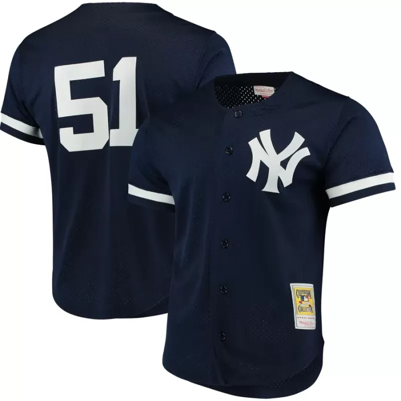 Men's New York Yankees Bernie Williams Mitchell & Ness Navy Cooperstown Collection Mesh Batting Practice Button-Up Jersey Men's New York Yankees Bernie Williams Mitchell & Ness Navy Cooperstown Collection Mesh Batting Practice Button-Up Jersey