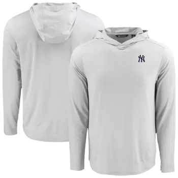 Men's New York Yankees Cutter & Buck Gray Coastline Epic Comfort Recycled Eco Hoodie Long Sleeve T-Shirt Men's New York Yankees Cutter & Buck Gray Coastline Epic Comfort Recycled Eco Hoodie Long Sleeve T-Shirt