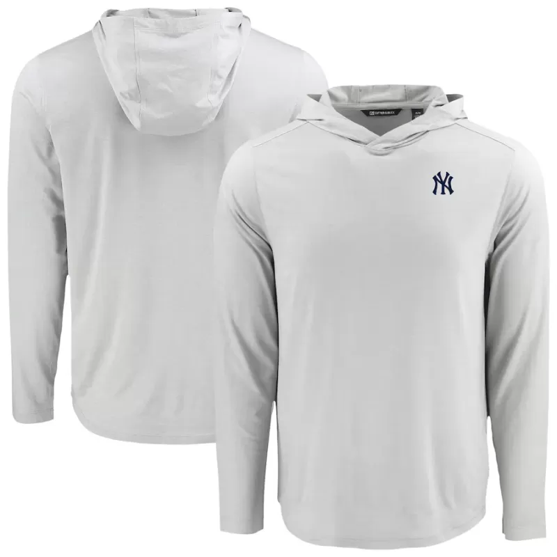 Men's New York Yankees Cutter & Buck Gray Coastline Epic Comfort Recycled Eco Hoodie Long Sleeve T-Shirt Men's New York Yankees Cutter & Buck Gray Coastline Epic Comfort Recycled Eco Hoodie Long Sleeve T-Shirt