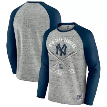 Men's New York Yankees Darius Rucker Collection by Fanatics Heather Gray Raw Edge Raglan Long Sleeve Baseball T-Shirt Men's New York Yankees Darius Rucker Collection by Fanatics Heather Gray Raw Edge Raglan Long Sleeve Baseball T-Shirt