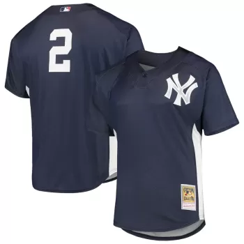 Men's New York Yankees Derek Jeter Mitchell & Ness Navy Cooperstown Collection Mesh Batting Practice Button-Up Jersey Men's New York Yankees Derek Jeter Mitchell & Ness Navy Cooperstown Collection Mesh Batting Practice Button-Up Jersey