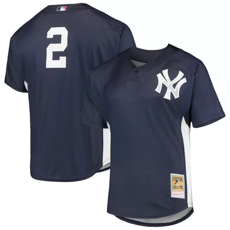 Men's New York Yankees Derek Jeter Mitchell & Ness Navy Cooperstown Collection Mesh Batting Practice Button-Up Jersey Men's New York Yankees Derek Jeter Mitchell & Ness Navy Cooperstown Collection Mesh Batting Practice Button-Up Jersey