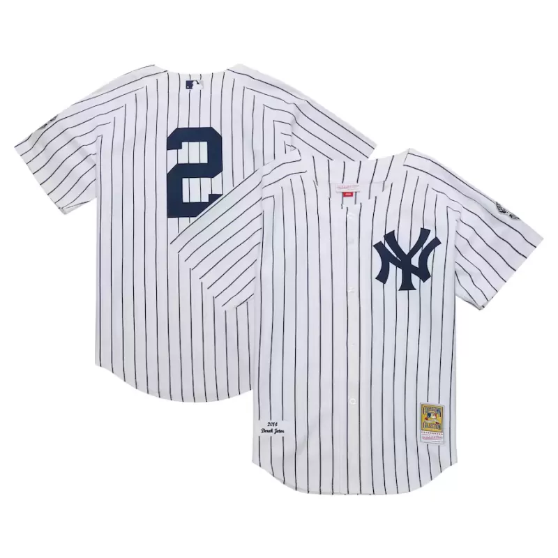 Men's New York Yankees Derek Jeter Mitchell & Ness White 2014 Cooperstown Collection Authentic Throwback Jersey Men's New York Yankees Derek Jeter Mitchell & Ness White 2014 Cooperstown Collection Authentic Throwback Jersey