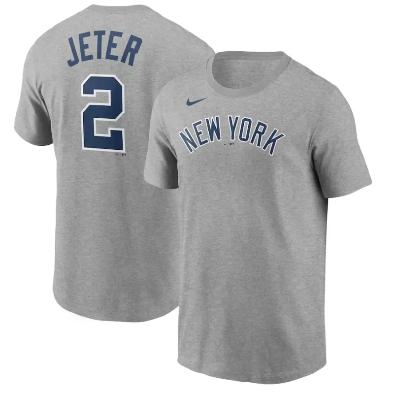 Men's New York Yankees Derek Jeter Nike Gray Name & Number T-Shirt Men's New York Yankees Derek Jeter Nike Gray Name & Number T-Shirt