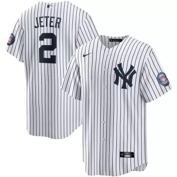 Men's New York Yankees Derek Jeter Nike White/Navy 2020 Hall of Fame Induction Home Replica Player Name Jersey Men's New York Yankees Derek Jeter Nike White/Navy 2020 Hall of Fame Induction Home Replica Player Name Jersey