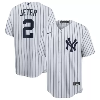 Men's New York Yankees Derek Jeter Nike White/Navy Home Replica Player Name Jersey Men's New York Yankees Derek Jeter Nike White/Navy Home Replica Player Name Jersey