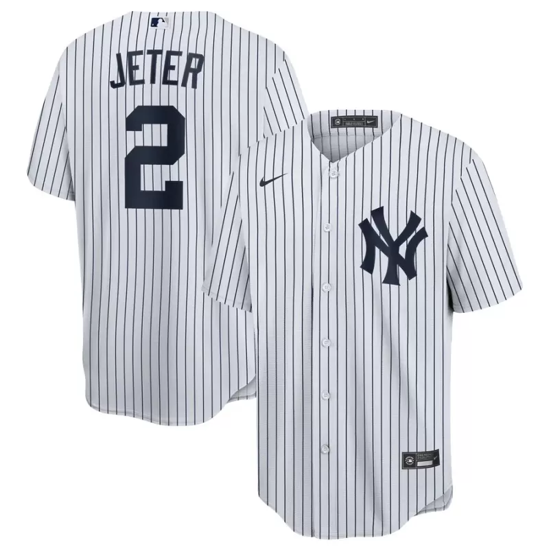 Men's New York Yankees Derek Jeter Nike White/Navy Home Replica Player Name Jersey Men's New York Yankees Derek Jeter Nike White/Navy Home Replica Player Name Jersey