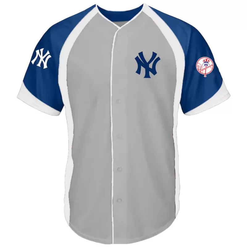 Men's New York Yankees Gray/Navy Big & Tall Colorblock Full-Button Jersey Men's New York Yankees Gray/Navy Big & Tall Colorblock Full-Button Jersey