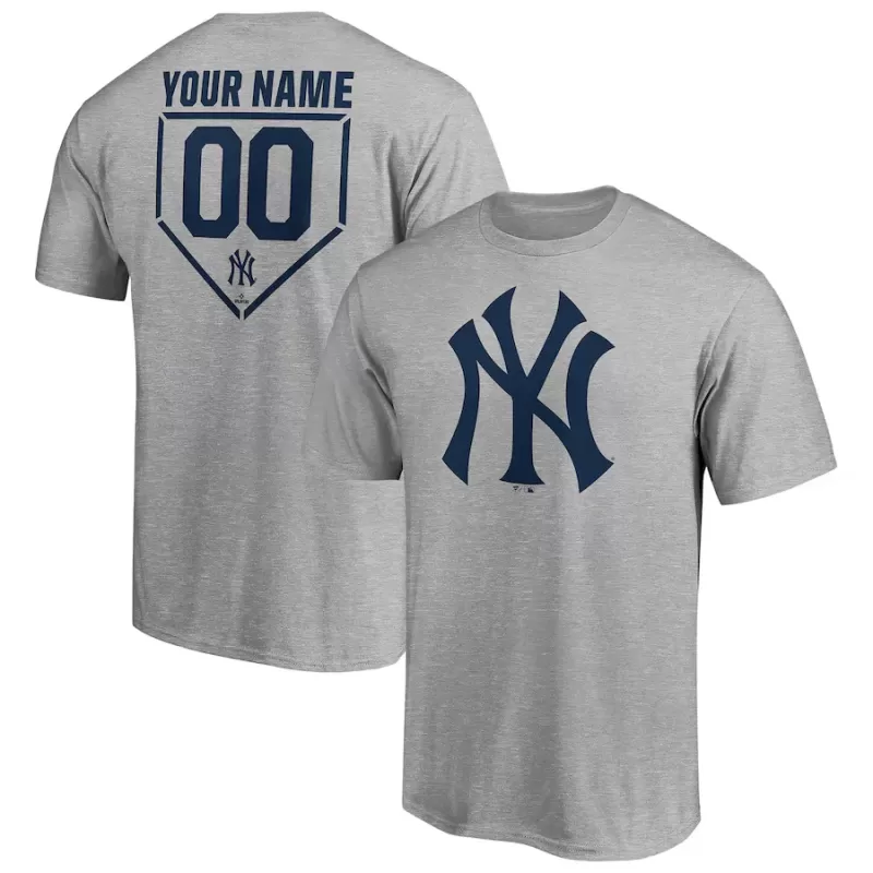 Men's New York Yankees Heathered Gray Personalized RBI Logo T-Shirt Men's New York Yankees Heathered Gray Personalized RBI Logo T-Shirt