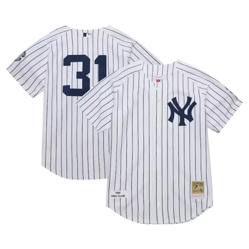 Men's New York Yankees Ichiro Suzuki Mitchell & Ness White 2014 Cooperstown Collection Authentic Throwback Jersey Men's New York Yankees Ichiro Suzuki Mitchell & Ness White 2014 Cooperstown Collection Authentic Throwback Jersey
