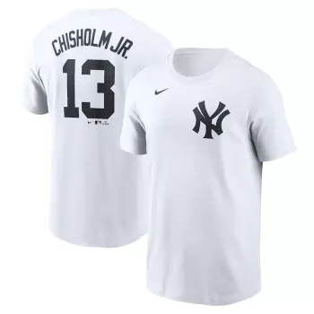 Men's New York Yankees Jazz Chisholm Jr. Nike White Fuse Name & Number T-Shirt Men's New York Yankees Jazz Chisholm Jr. Nike White Fuse Name & Number T-Shirt