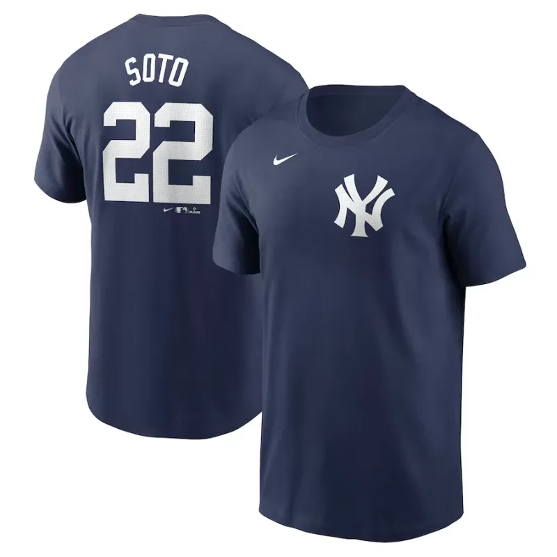Men's New York Yankees Juan Soto Nike Navy 2024 Fuse Name & Number T-Shirt Men's New York Yankees Juan Soto Nike Navy 2024 Fuse Name & Number T-Shirt