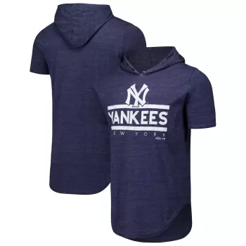 Men's New York Yankees Majestic Threads Navy Tri-Blend Hoodie T-Shirt Men's New York Yankees Majestic Threads Navy Tri-Blend Hoodie T-Shirt