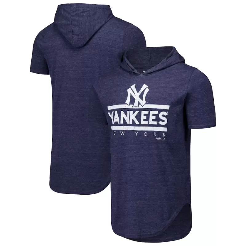 Men's New York Yankees Majestic Threads Navy Tri-Blend Hoodie T-Shirt Men's New York Yankees Majestic Threads Navy Tri-Blend Hoodie T-Shirt
