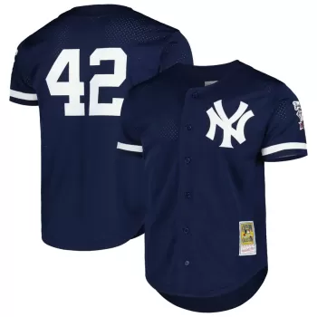 Men's New York Yankees Mariano Rivera Mitchell & Ness Navy Cooperstown Collection Mesh Batting Practice Button-Up Jersey Men's New York Yankees Mariano Rivera Mitchell & Ness Navy Cooperstown Collection Mesh Batting Practice Button-Up Jersey