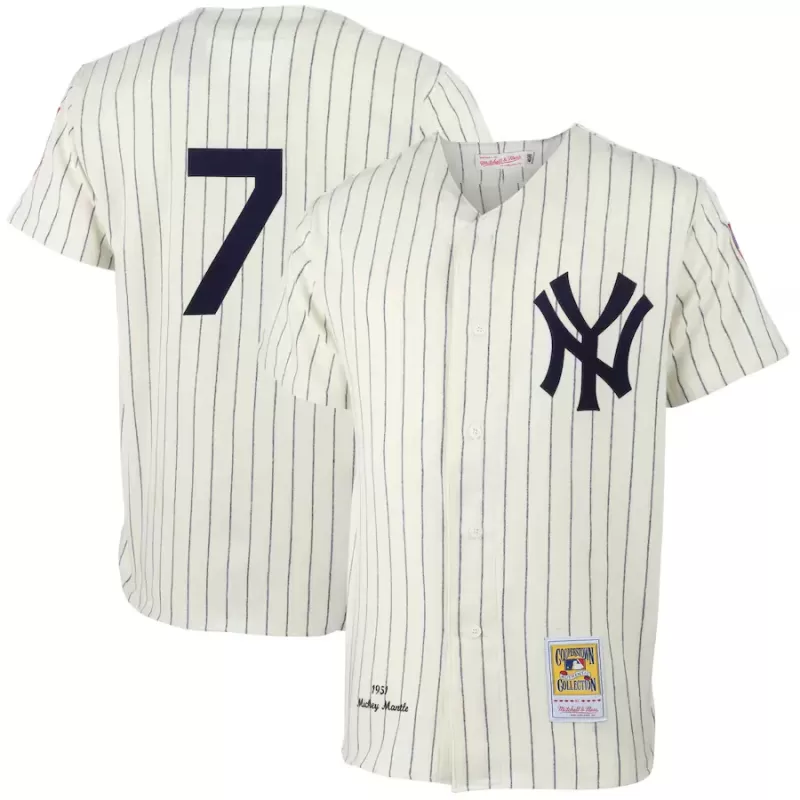Men's New York Yankees Mickey Mantle Mitchell & Ness Cream 1951 Cooperstown Collection Authentic Jersey