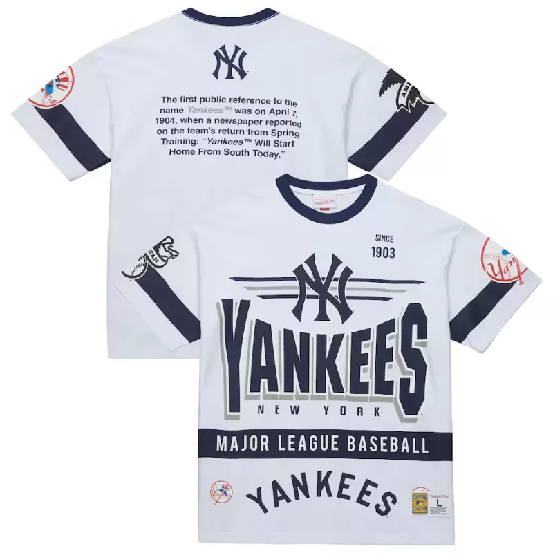 Men's New York Yankees Mitchell & Ness White Cooperstown Collection Team Origins Premium T-Shirt Men's New York Yankees Mitchell & Ness White Cooperstown Collection Team Origins Premium T-Shirt