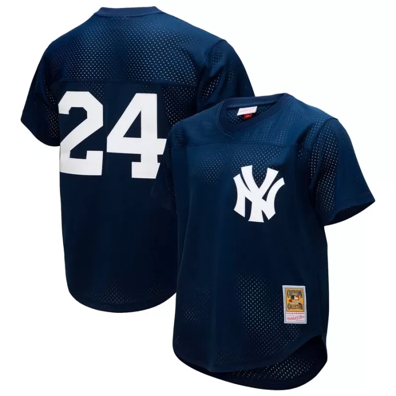 Men's New York Yankees Rickey Henderson Mitchell & Ness Navy Cooperstown Collection Mesh Batting Practice Button-Up Jersey Men's New York Yankees Rickey Henderson Mitchell & Ness Navy Cooperstown Collection Mesh Batting Practice Button-Up Jersey
