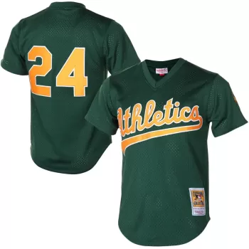 Men's Oakland Athletics Rickey Henderson Mitchell & Ness Green 1998 Cooperstown Mesh Batting Practice Jersey Men's Oakland Athletics Rickey Henderson Mitchell & Ness Green 1998 Cooperstown Mesh Batting Practice Jersey