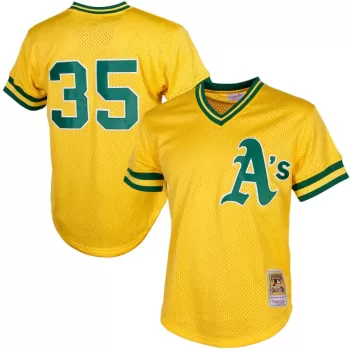 Men's Oakland Athletics Rickey Henderson Mitchell & Ness Yellow Cooperstown Mesh Batting Practice Jersey Men's Oakland Athletics Rickey Henderson Mitchell & Ness Yellow Cooperstown Mesh Batting Practice Jersey