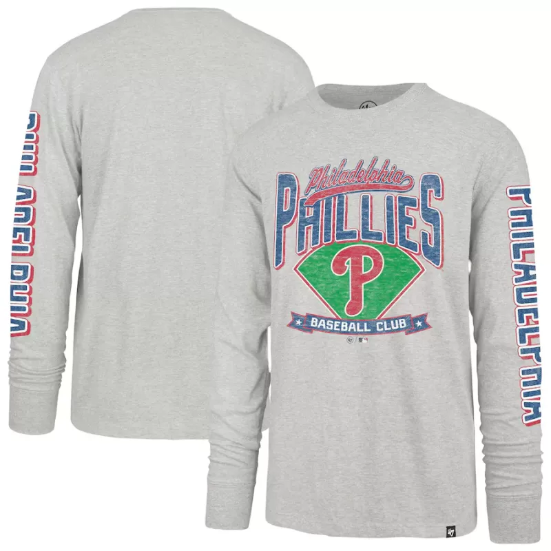 Men's Philadelphia Phillies '47 Gray Fair Ball Franklin Long Sleeve T-Shirt Men's Philadelphia Phillies '47 Gray Fair Ball Franklin Long Sleeve T-Shirt