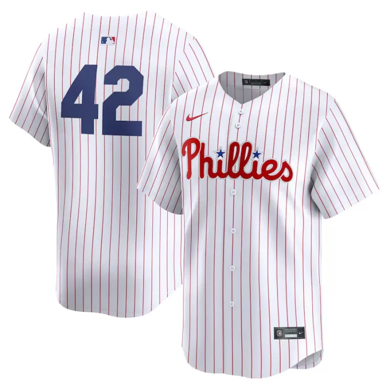 Men's Philadelphia Phillies Nike White 2024 Jackie Robinson Day Home Limited Jersey Men's Philadelphia Phillies Nike White 2024 Jackie Robinson Day Home Limited Jersey