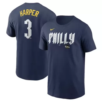 Men's Philadelphia Phillies Bryce Harper Nike Royal 2024 City Connect Fuse Name & Number T-Shirt Men's Philadelphia Phillies Bryce Harper Nike Royal 2024 City Connect Fuse Name & Number T-Shirt