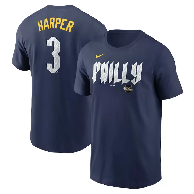 Men's Philadelphia Phillies Bryce Harper Nike Royal 2024 City Connect Fuse Name & Number T-Shirt Men's Philadelphia Phillies Bryce Harper Nike Royal 2024 City Connect Fuse Name & Number T-Shirt