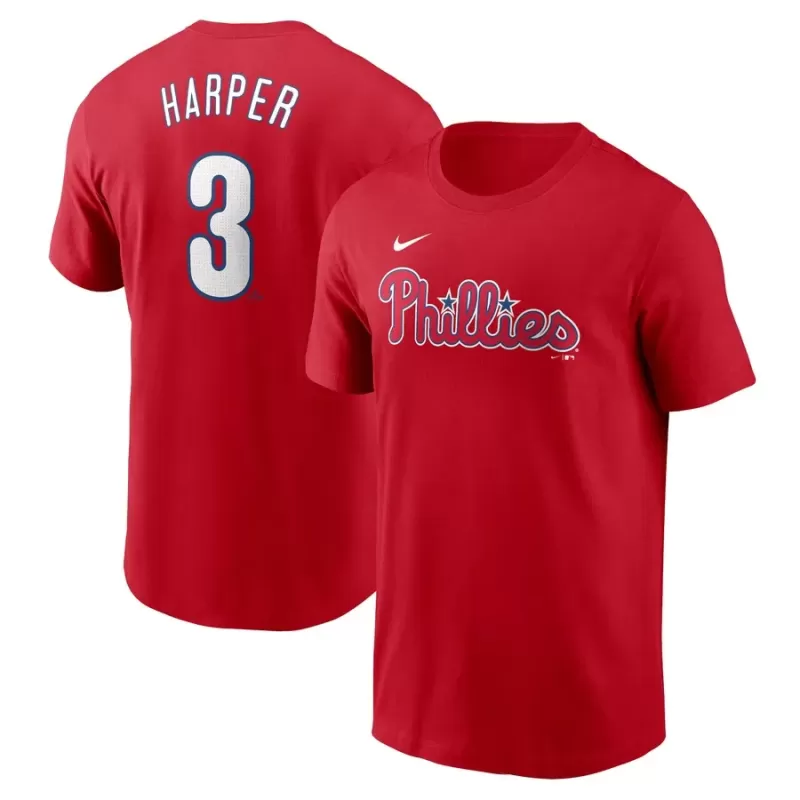 Men's Philadelphia Phillies Bryce Harper Nike Red Fuse Name & Number T-Shirt Men's Philadelphia Phillies Bryce Harper Nike Red Fuse Name & Number T-Shirt