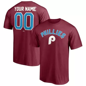 Men's Philadelphia Phillies Burgundy Cooperstown Winning Streak Alternate Personalized Name & Number T-Shirt Men's Philadelphia Phillies Burgundy Cooperstown Winning Streak Alternate Personalized Name & Number T-Shirt