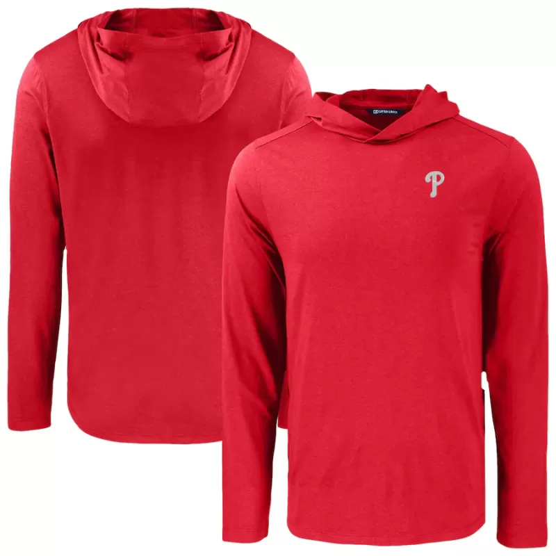 Men's Philadelphia Phillies Cutter & Buck Red Coastline Epic Comfort Recycled Eco Hoodie Long Sleeve T-Shirt