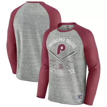 Men's Philadelphia Phillies Darius Rucker Collection by Fanatics Heather Gray Raw Edge Raglan Long Sleeve Baseball T-Shirt Men's Philadelphia Phillies Darius Rucker Collection by Fanatics Heather Gray Raw Edge Raglan Long Sleeve Baseball T-Shirt