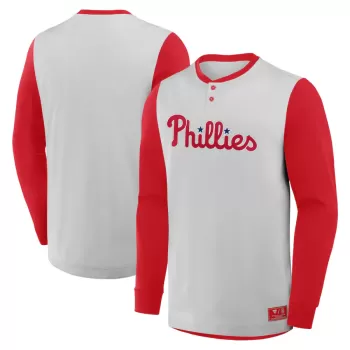 Men's Philadelphia Phillies Fanatics Gray/Red Clubhouse Long Sleeve Henley Shirt Men's Philadelphia Phillies Fanatics Gray/Red Clubhouse Long Sleeve Henley Shirt