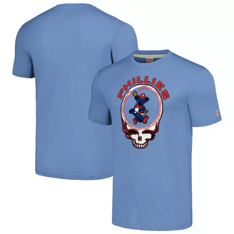 Men's Philadelphia Phillies Homage Light Blue Grateful Dead Tri-Blend T-Shirt Men's Philadelphia Phillies Homage Light Blue Grateful Dead Tri-Blend T-Shirt