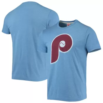 Men's Philadelphia Phillies Homage Light Blue Hand-Drawn Logo Tri-Blend T-Shirt Men's Philadelphia Phillies Homage Light Blue Hand-Drawn Logo Tri-Blend T-Shirt