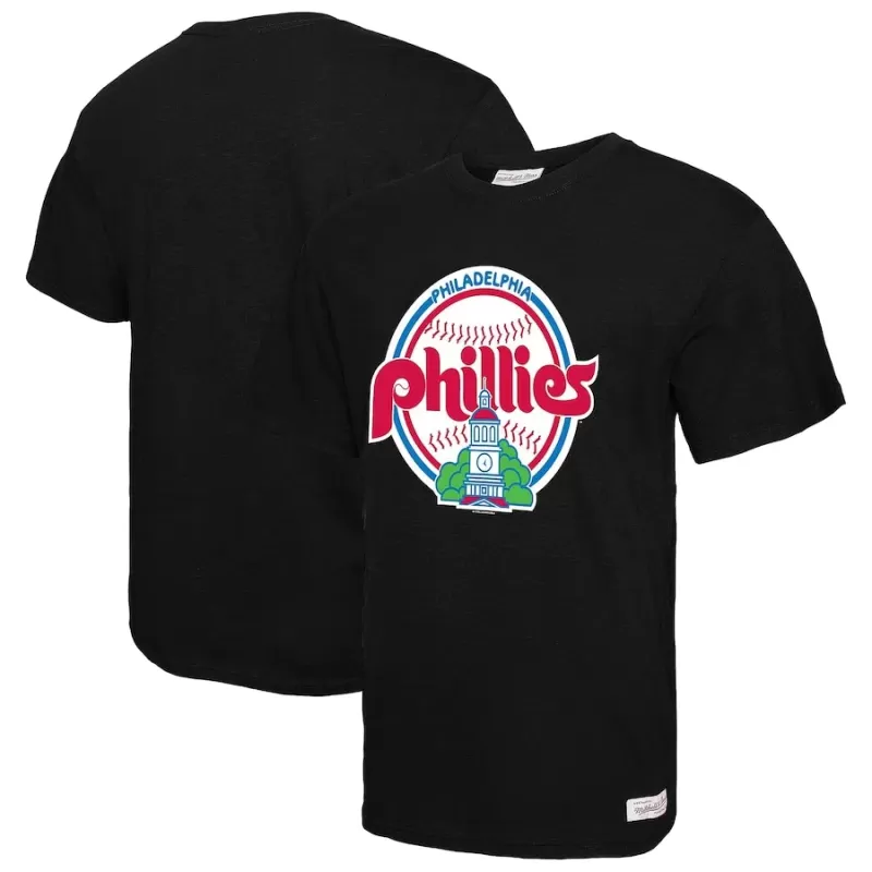Men's Philadelphia Phillies Mitchell & Ness Black Logo Slub T-Shirt Men's Philadelphia Phillies Mitchell & Ness Black Logo Slub T-Shirt