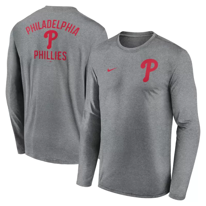 Men's Philadelphia Phillies Nike Heather Charcoal 2-Hit Legend Performance Long Sleeve T-Shirt Men's Philadelphia Phillies Nike Heather Charcoal 2-Hit Legend Performance Long Sleeve T-Shirt