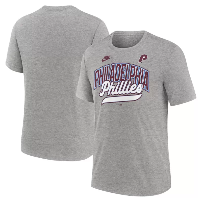 Men's Philadelphia Phillies Nike Heather Gray Cooperstown Collection Retro Tri-Blend T-Shirt Men's Philadelphia Phillies Nike Heather Gray Cooperstown Collection Retro Tri-Blend T-Shirt
