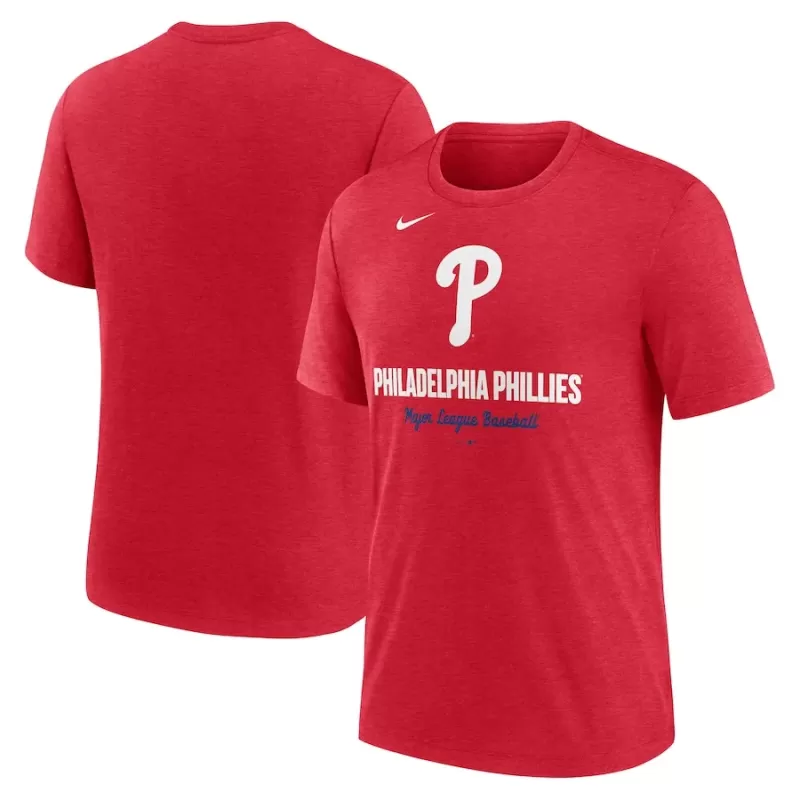 Men's Philadelphia Phillies Nike Heather Red Logo Tri-Blend T-Shirt Men's Philadelphia Phillies Nike Heather Red Logo Tri-Blend T-Shirt