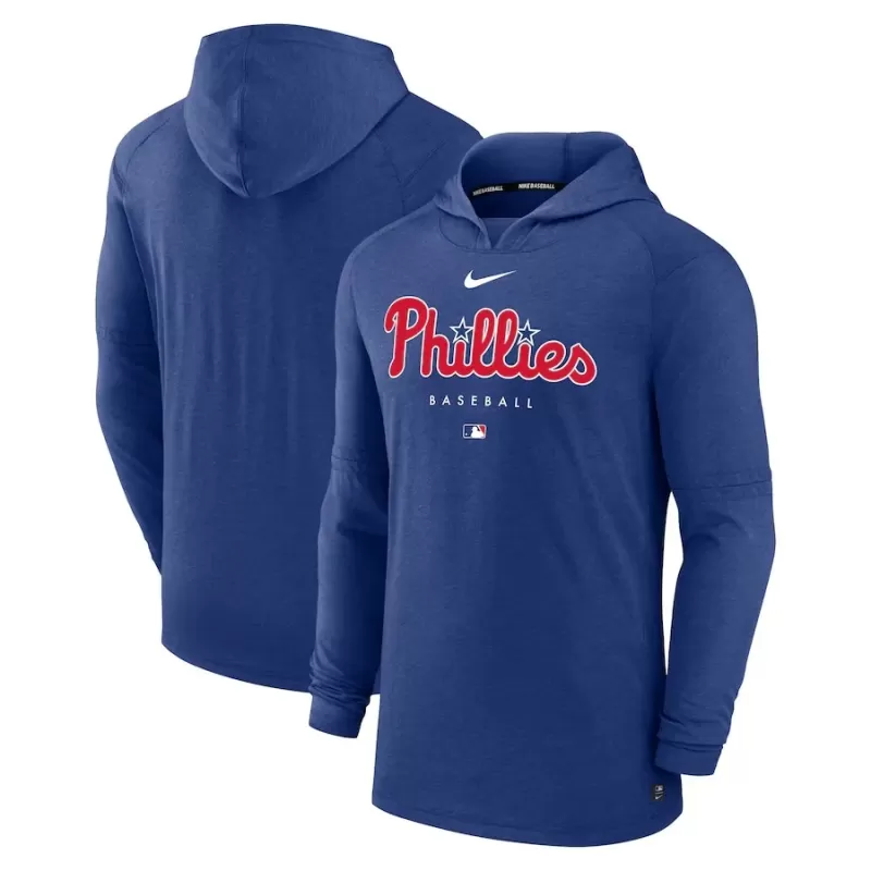 Men's Philadelphia Phillies Nike Heather Royal Authentic Collection Early Work Tri-Blend Performance Pullover Hoodie Men's Philadelphia Phillies Nike Heather Royal Authentic Collection Early Work Tri-Blend Performance Pullover Hoodie