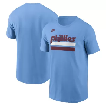 Men's Philadelphia Phillies Nike Light Blue Two Bar Cooperstown Collection Wordmark T-Shirt