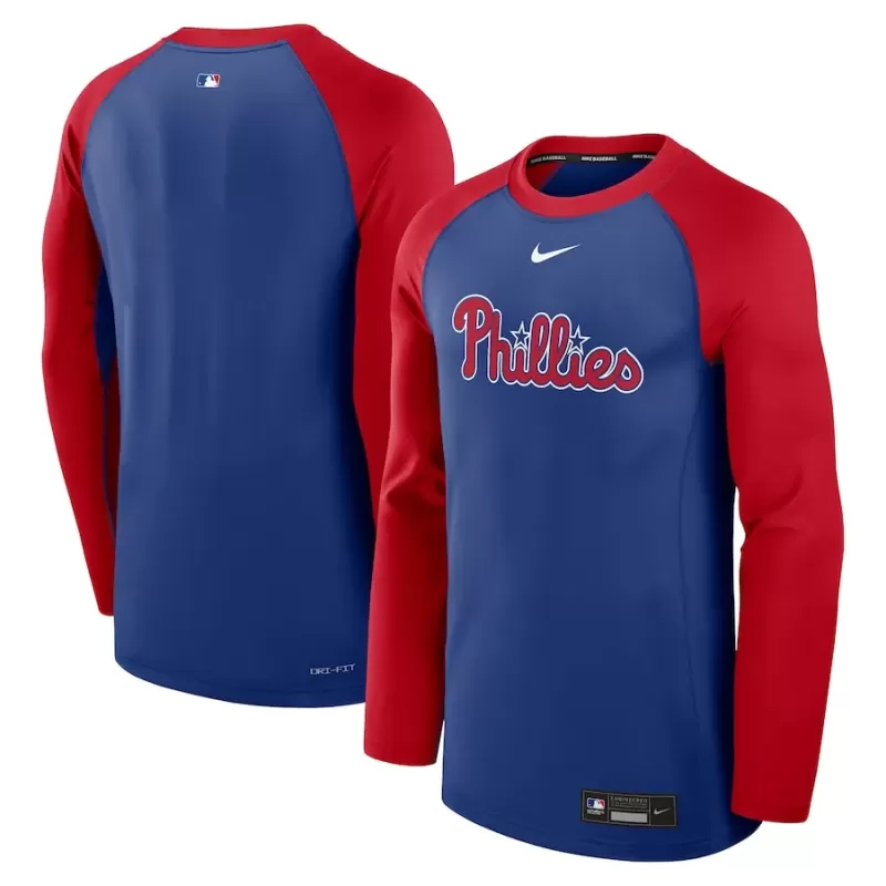 Men's Philadelphia Phillies Nike Royal/Red Authentic Collection Game Time Raglan Performance Long Sleeve T-Shirt Men's Philadelphia Phillies Nike Royal/Red Authentic Collection Game Time Raglan Performance Long Sleeve T-Shirt